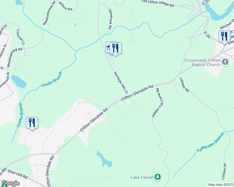 map of restaurants, bars, coffee shops, grocery stores, and more near 4500 Clifton Glendale Road in Spartanburg
