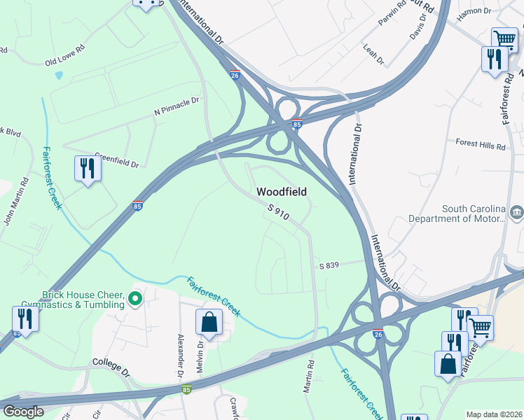map of restaurants, bars, coffee shops, grocery stores, and more near 560-598 State Road S-42-796 in Spartanburg