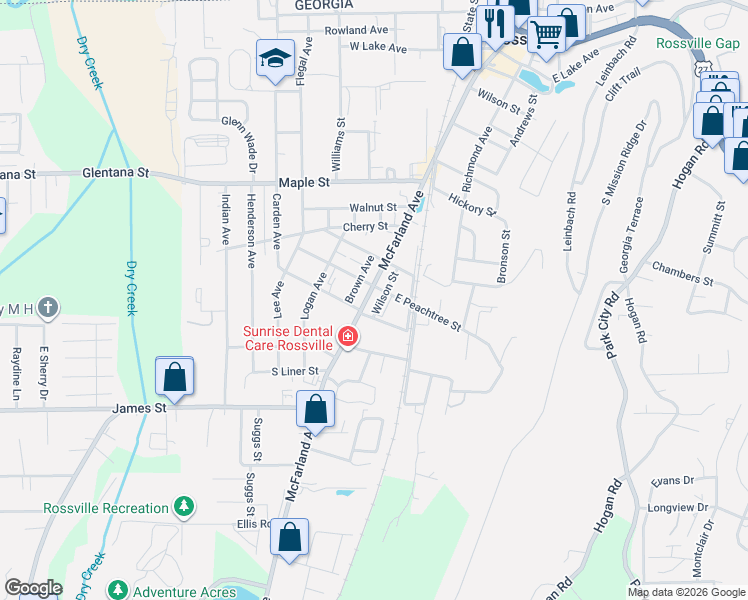 map of restaurants, bars, coffee shops, grocery stores, and more near 1009 McFarland Avenue in Rossville