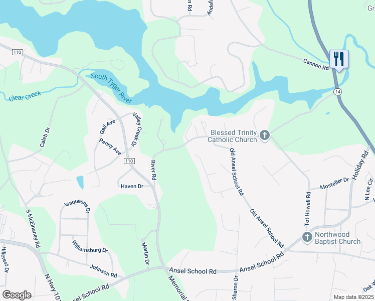 map of restaurants, bars, coffee shops, grocery stores, and more near 225 Saddle Creek Court in Greer