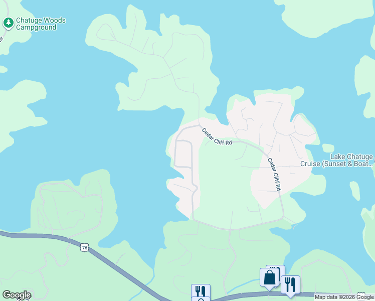 map of restaurants, bars, coffee shops, grocery stores, and more near 1714 Chatuge Shores in Hiawassee