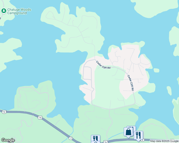 map of restaurants, bars, coffee shops, grocery stores, and more near 1803 Chatuge Hill in Hiawassee