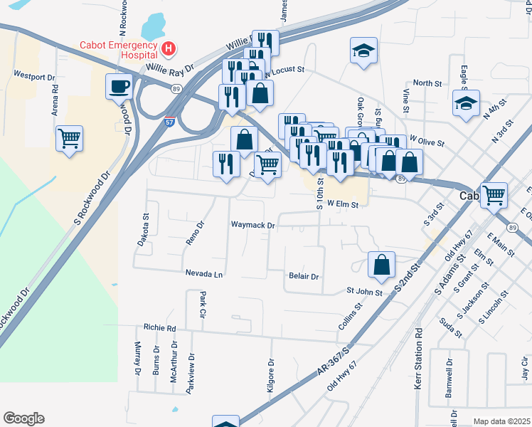map of restaurants, bars, coffee shops, grocery stores, and more near 31 Dale Drive in Cabot