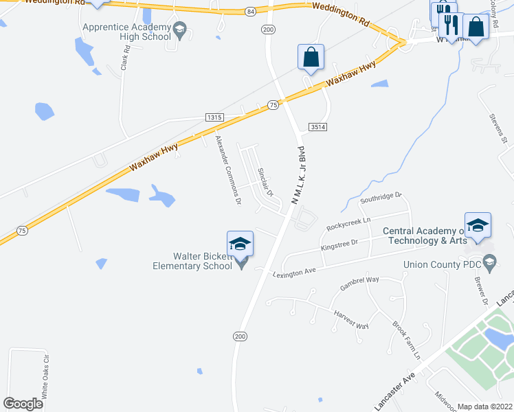 map of restaurants, bars, coffee shops, grocery stores, and more near 838 Skywatch Lane in Monroe