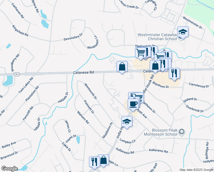 map of restaurants, bars, coffee shops, grocery stores, and more near 2158 Ebinport Road in Rock Hill