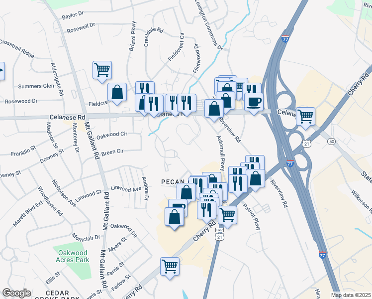 map of restaurants, bars, coffee shops, grocery stores, and more near 1788 Hunters Trail in Rock Hill