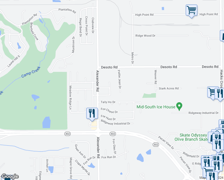 map of restaurants, bars, coffee shops, grocery stores, and more near 7776 Keely Cove in Olive Branch