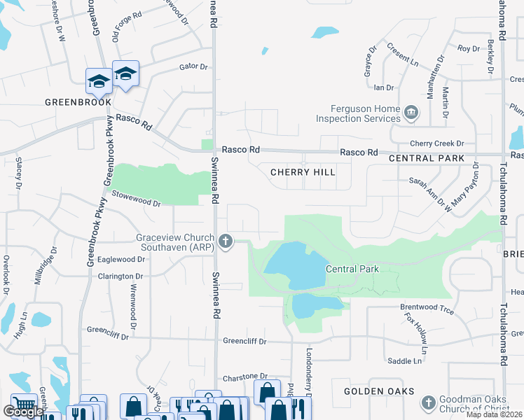 map of restaurants, bars, coffee shops, grocery stores, and more near 7800 Parkview Circle East in Southaven