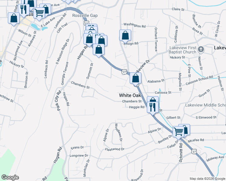 map of restaurants, bars, coffee shops, grocery stores, and more near 305 Chambers Street in Rossville