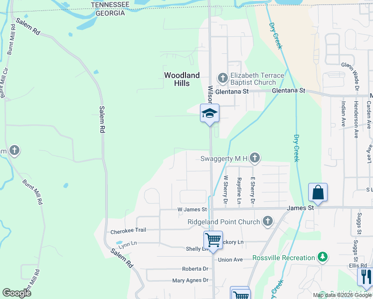 map of restaurants, bars, coffee shops, grocery stores, and more near 1201 West Crestview in Rossville