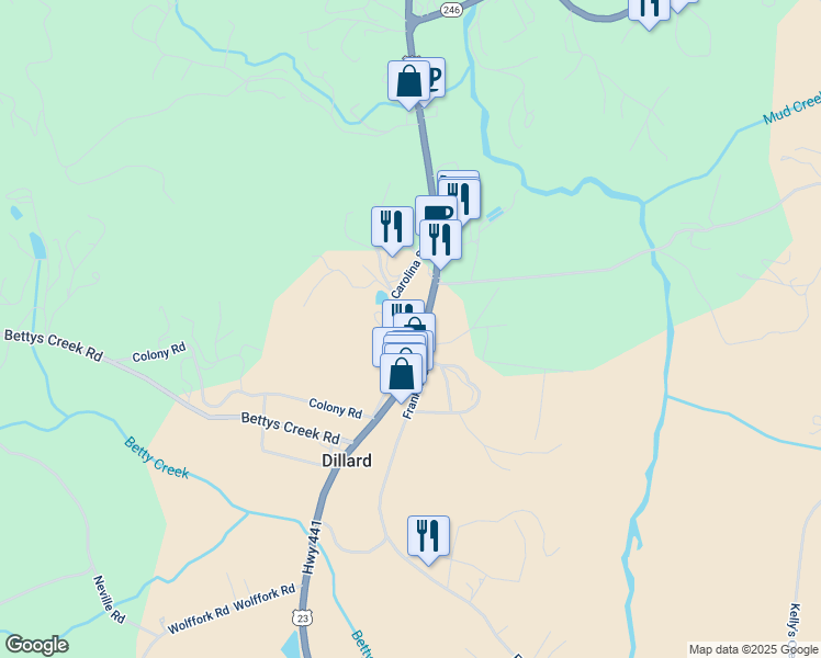 map of restaurants, bars, coffee shops, grocery stores, and more near Best Western Lane in Dillard