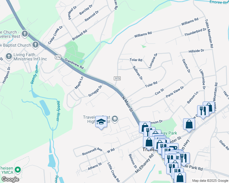 map of restaurants, bars, coffee shops, grocery stores, and more near 4 Glenview Park Place in Travelers Rest