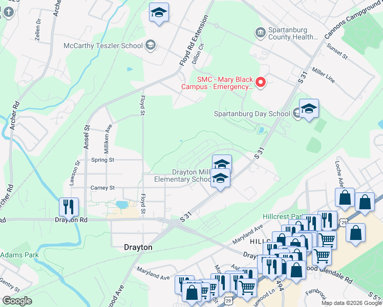 map of restaurants, bars, coffee shops, grocery stores, and more near 35 Carney Street in Drayton
