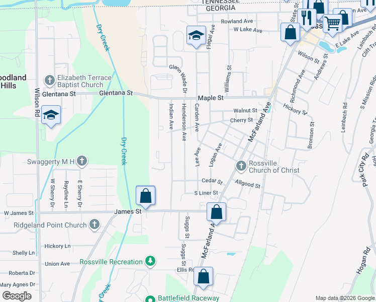 map of restaurants, bars, coffee shops, grocery stores, and more near 830 Henderson Avenue in Rossville