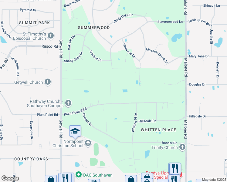map of restaurants, bars, coffee shops, grocery stores, and more near 7780 Summerwood Lane in Olive Branch