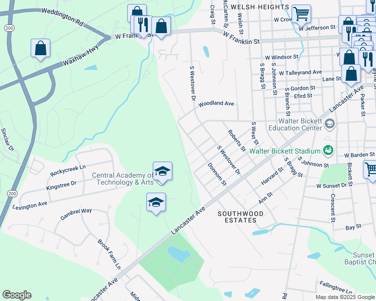 map of restaurants, bars, coffee shops, grocery stores, and more near 1402 Georgia Avenue in Monroe