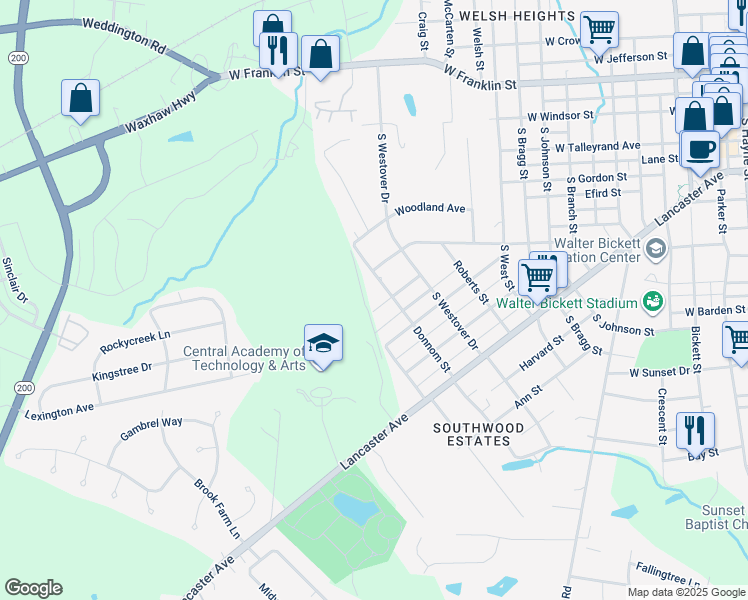 map of restaurants, bars, coffee shops, grocery stores, and more near 1402 Georgia Avenue in Monroe