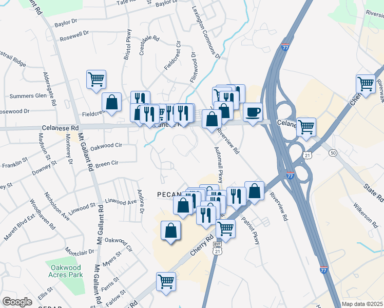 map of restaurants, bars, coffee shops, grocery stores, and more near 1598 Hunt Club Court in Rock Hill