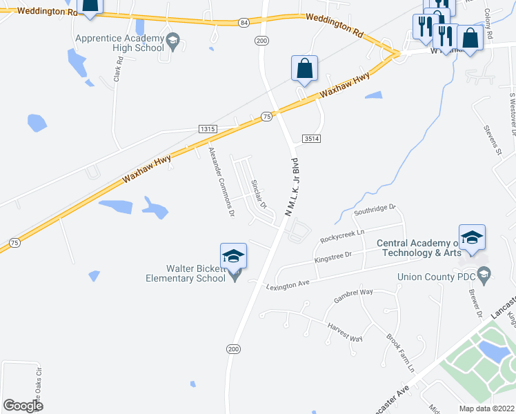 map of restaurants, bars, coffee shops, grocery stores, and more near 822 Panther Ally in Monroe