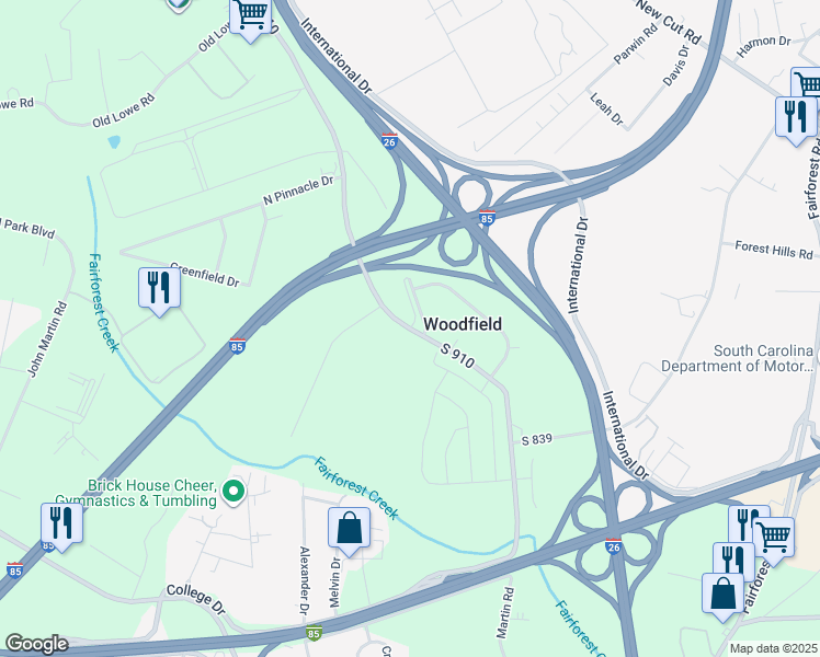 map of restaurants, bars, coffee shops, grocery stores, and more near 560 State Road S-42-796 in Spartanburg