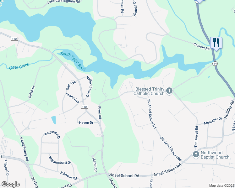 map of restaurants, bars, coffee shops, grocery stores, and more near 225 Saddle Creek Court in Greer