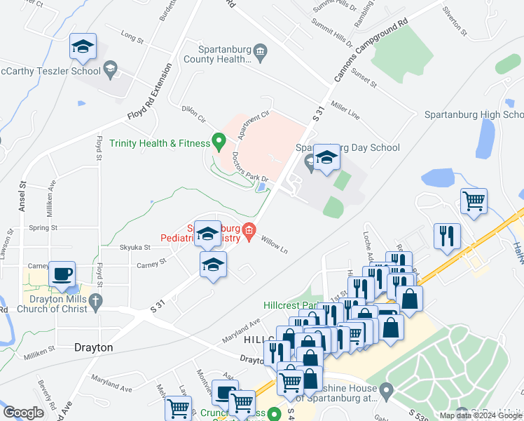 map of restaurants, bars, coffee shops, grocery stores, and more near 1610 State Road S-42-31 in Spartanburg