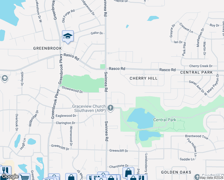 map of restaurants, bars, coffee shops, grocery stores, and more near 1054 Parkview Circle North in Southaven