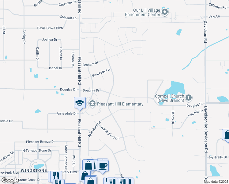 map of restaurants, bars, coffee shops, grocery stores, and more near 7738 Wisteria Drive in Olive Branch
