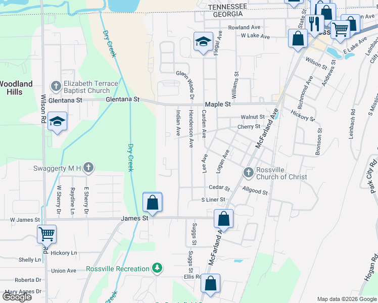 map of restaurants, bars, coffee shops, grocery stores, and more near 806 Henderson Avenue in Rossville