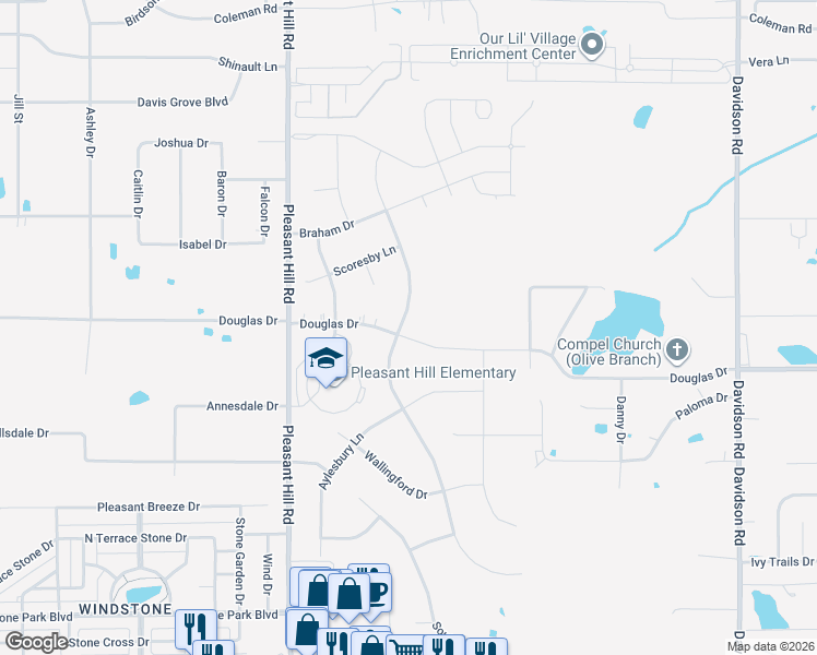 map of restaurants, bars, coffee shops, grocery stores, and more near 7738 Wisteria Drive in Olive Branch