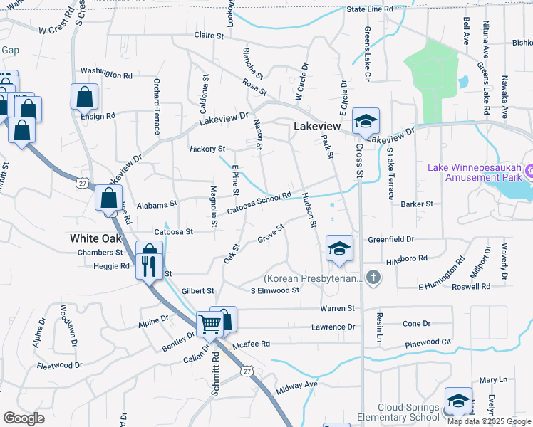 map of restaurants, bars, coffee shops, grocery stores, and more near 247 School Street in Rossville