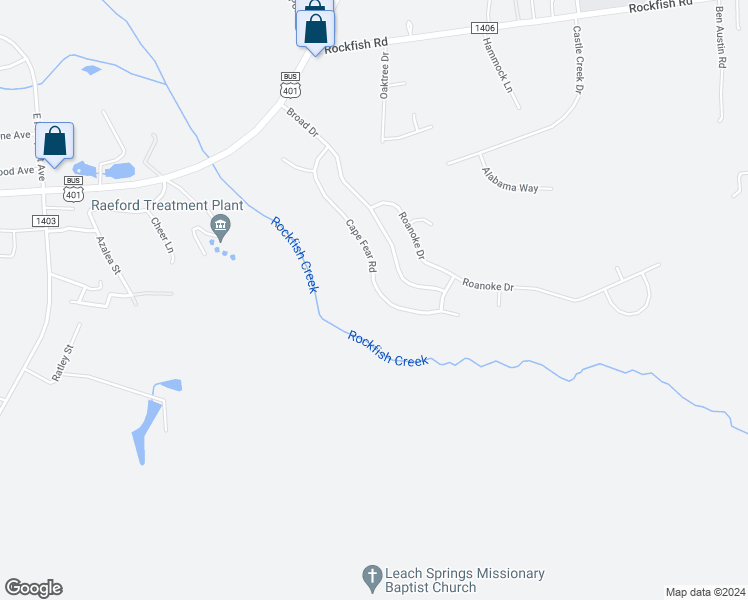 map of restaurants, bars, coffee shops, grocery stores, and more near 524 Cape Fear Road in Raeford