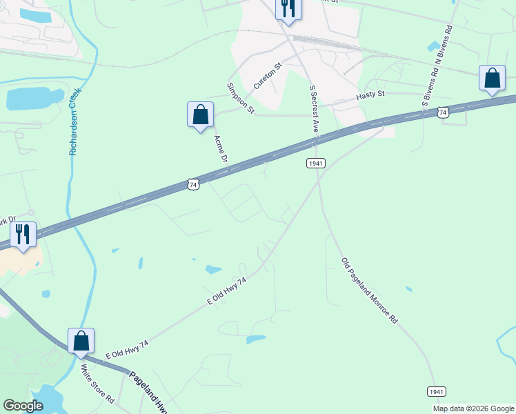 map of restaurants, bars, coffee shops, grocery stores, and more near 1918 East Roosevelt Boulevard in Monroe