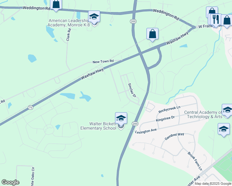 map of restaurants, bars, coffee shops, grocery stores, and more near 739 Skywatch Lane in Monroe