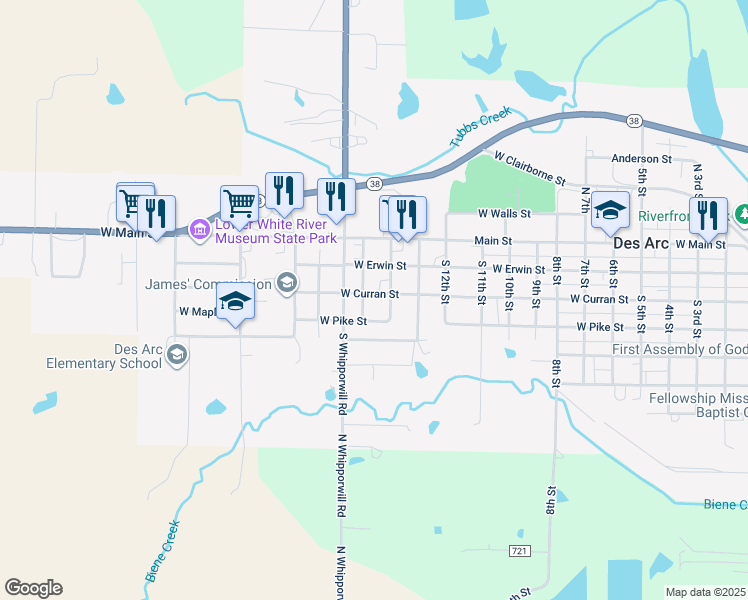 map of restaurants, bars, coffee shops, grocery stores, and more near 209 15th Street in Des Arc