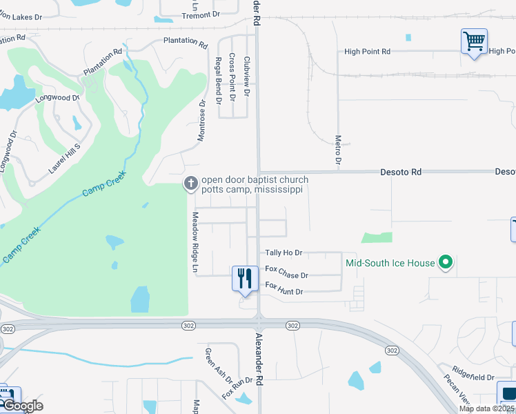 map of restaurants, bars, coffee shops, grocery stores, and more near 7910 Alexander Road in Olive Branch