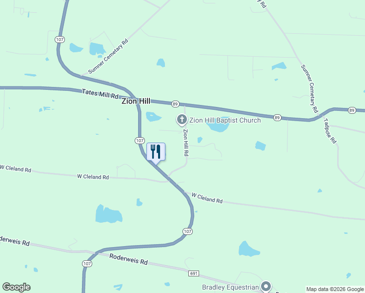 map of restaurants, bars, coffee shops, grocery stores, and more near 11815 Zion Hill Road in Cabot