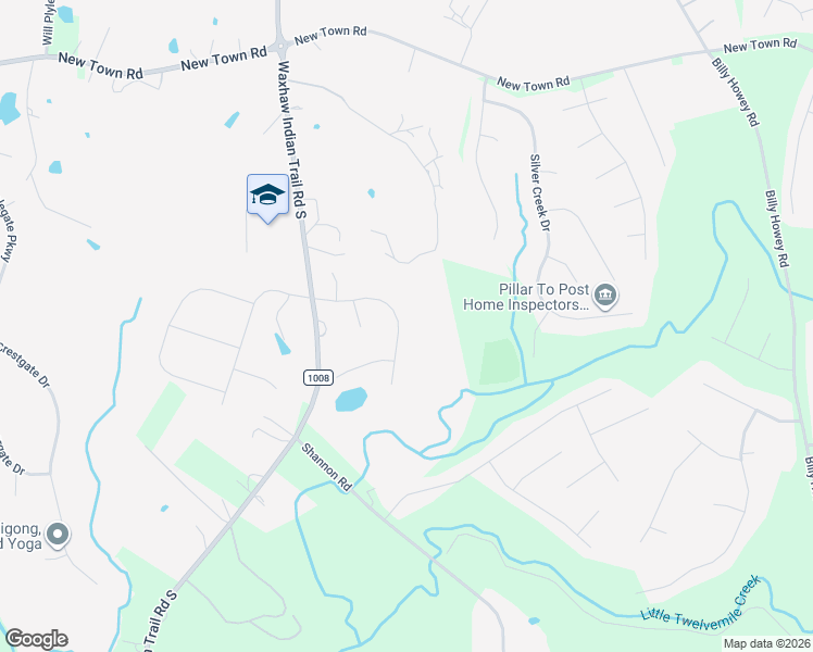 map of restaurants, bars, coffee shops, grocery stores, and more near 1153 Woodwinds Drive in Waxhaw