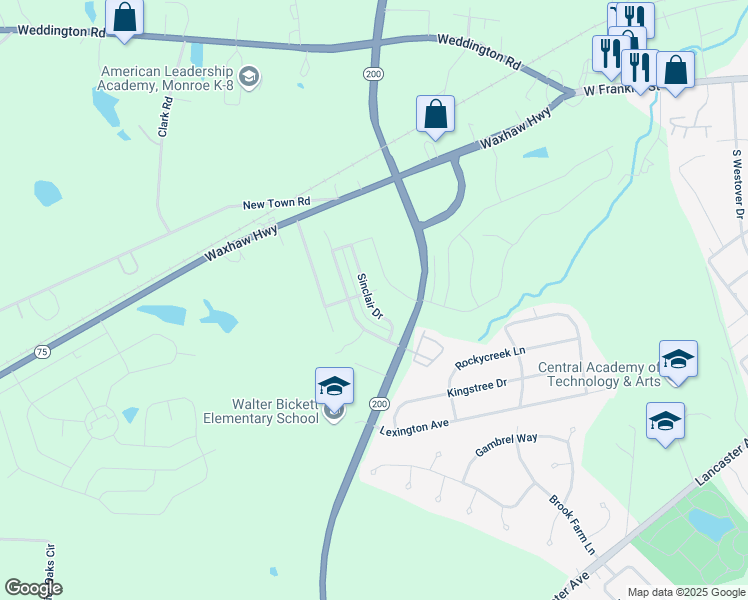 map of restaurants, bars, coffee shops, grocery stores, and more near 807 Sinclair Drive in Monroe