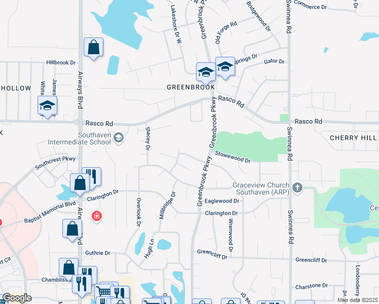 map of restaurants, bars, coffee shops, grocery stores, and more near 506 White Ash Drive in Southaven