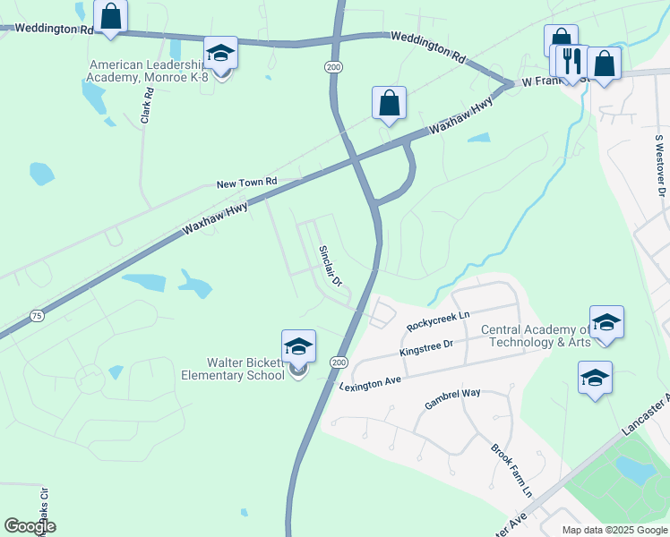 map of restaurants, bars, coffee shops, grocery stores, and more near 807 Sinclair Drive in Monroe