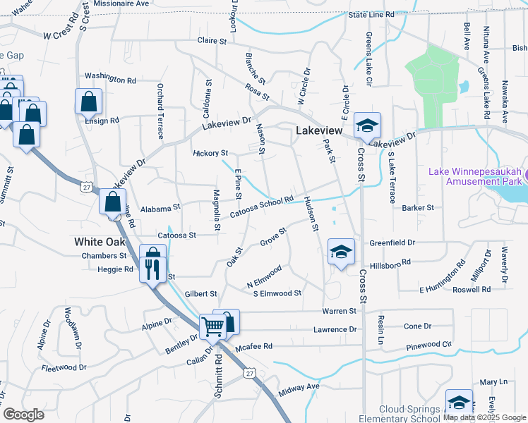 map of restaurants, bars, coffee shops, grocery stores, and more near 247 School Street in Rossville
