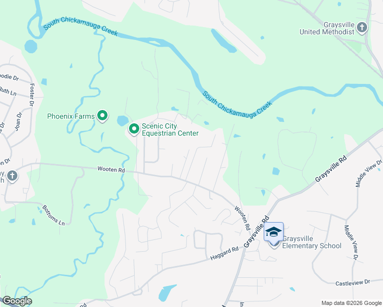 map of restaurants, bars, coffee shops, grocery stores, and more near 1191 Wooten Road in Ringgold