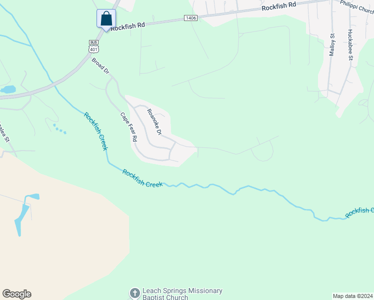 map of restaurants, bars, coffee shops, grocery stores, and more near 464 Roanoke Drive in Raeford