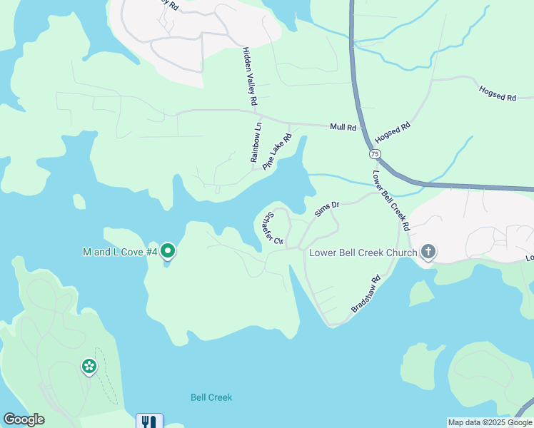 map of restaurants, bars, coffee shops, grocery stores, and more near 218 Schaefer Circle in Hiawassee