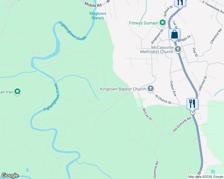 map of restaurants, bars, coffee shops, grocery stores, and more near 85 Brookstone Way in McCaysville
