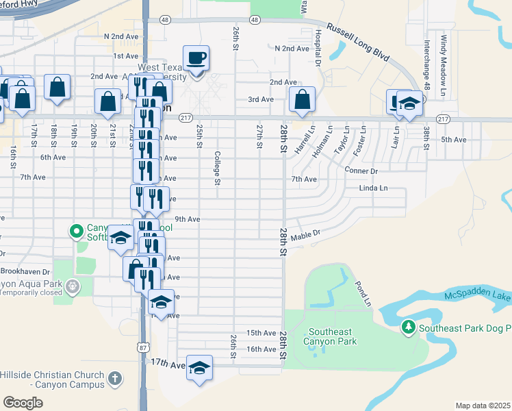 map of restaurants, bars, coffee shops, grocery stores, and more near 2614 8th Avenue in Canyon