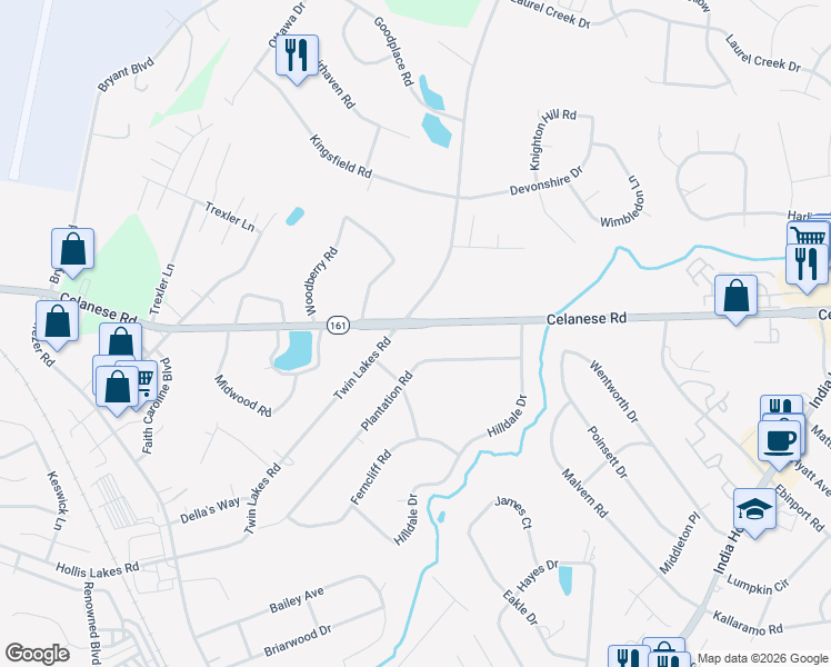 map of restaurants, bars, coffee shops, grocery stores, and more near 3217 Celanese Road in Rock Hill