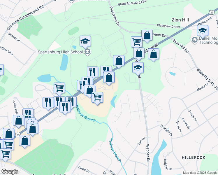 map of restaurants, bars, coffee shops, grocery stores, and more near 200 Dawn Redwood Dr in Spartanburg