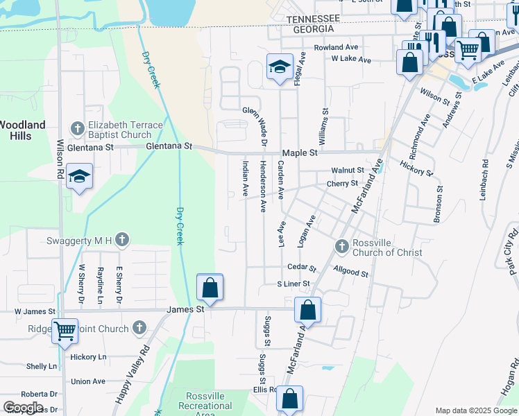 map of restaurants, bars, coffee shops, grocery stores, and more near 806 Henderson Avenue in Rossville